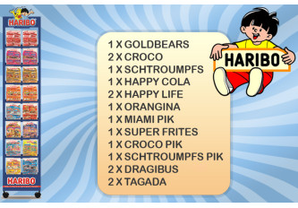 Présentoir HARIBO 16 bacs + 16 tubos 40gr