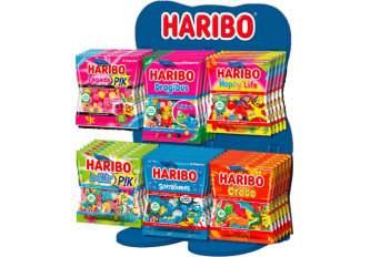 Présentoir comptoir bleu HARIBO + 6 cartons sachets 120gr