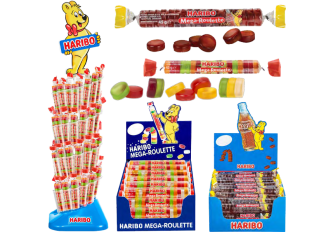 Colis HARIBO 200 mega roulettes + présentoir