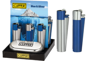 P.12  briquets métal Blue+Silver CLIPPER