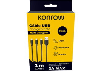 Câble PVC 3en1 noir KONROW