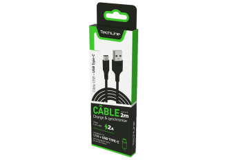 Câble DATA USB-TYPE C 2m Noir WAVE CONCEPT