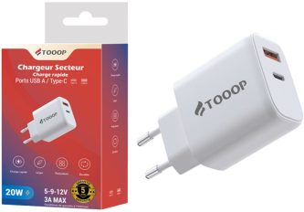 Chargeur USB + type-c 20W TOOOP