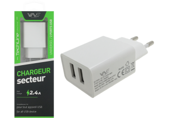 Chargeur secteur 2x USB 2.4A blanc